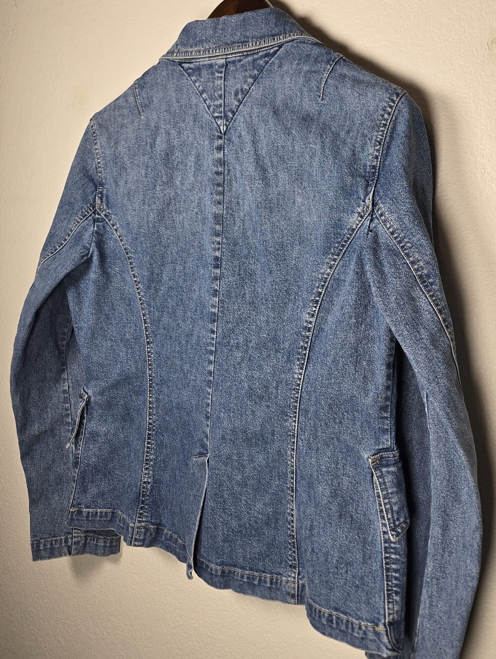 Vintage Tommy Hilfiger Denim Blazer Jacket Size 14 Y2K Blue Stretch Cotton - Picture 11 of 15